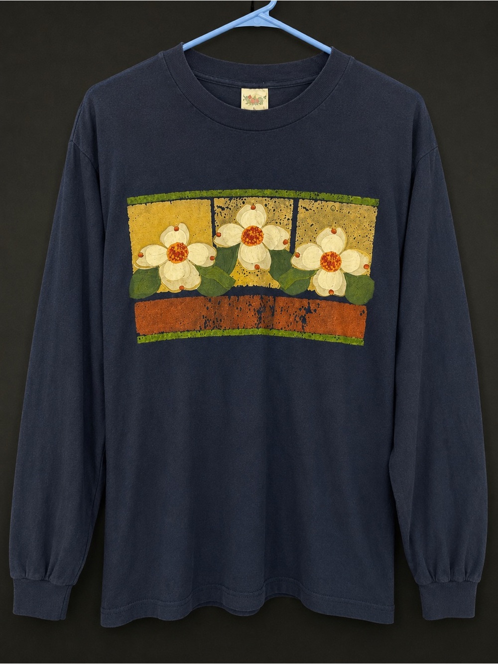 Vintage Navy Blue Floral Graphic - Long Sleeve T-Shirt